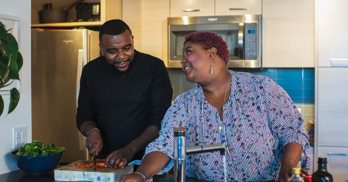 black couple, couple in the kitchen, couple cooking, lasting love, plus size coupleblack couple, couple in the kitchen, couple cooking, lasting love, plus size couple