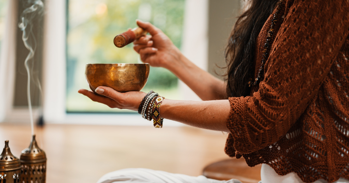meditation, body, sound bowls, mind, woman with sound bowl, incense, calm