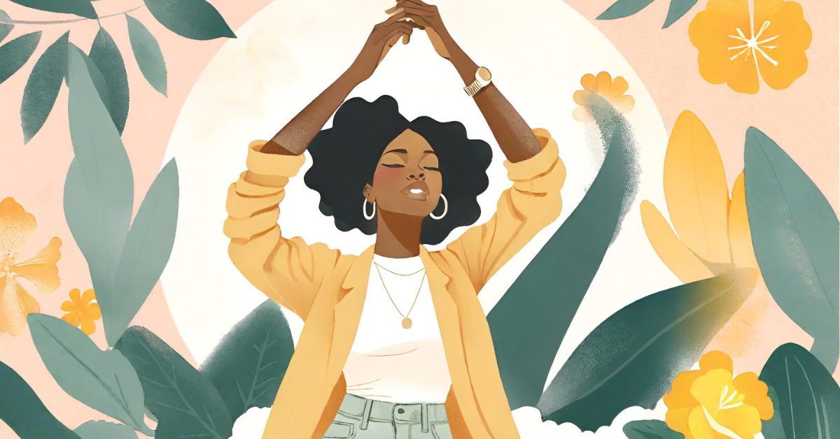 illustration of a woman rising into change