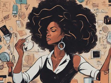 conceptual illustration of a black woman and her habits across different areas of life
