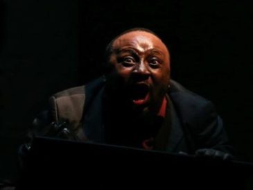 Tony Miyabmo screaming in the role of Red Peter in the theatre production "Kafka's Ape"